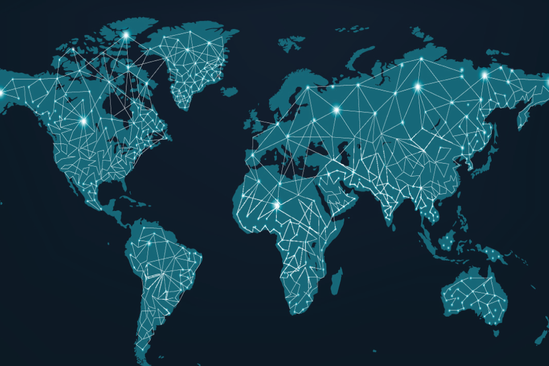 teal blue and dark blue global map